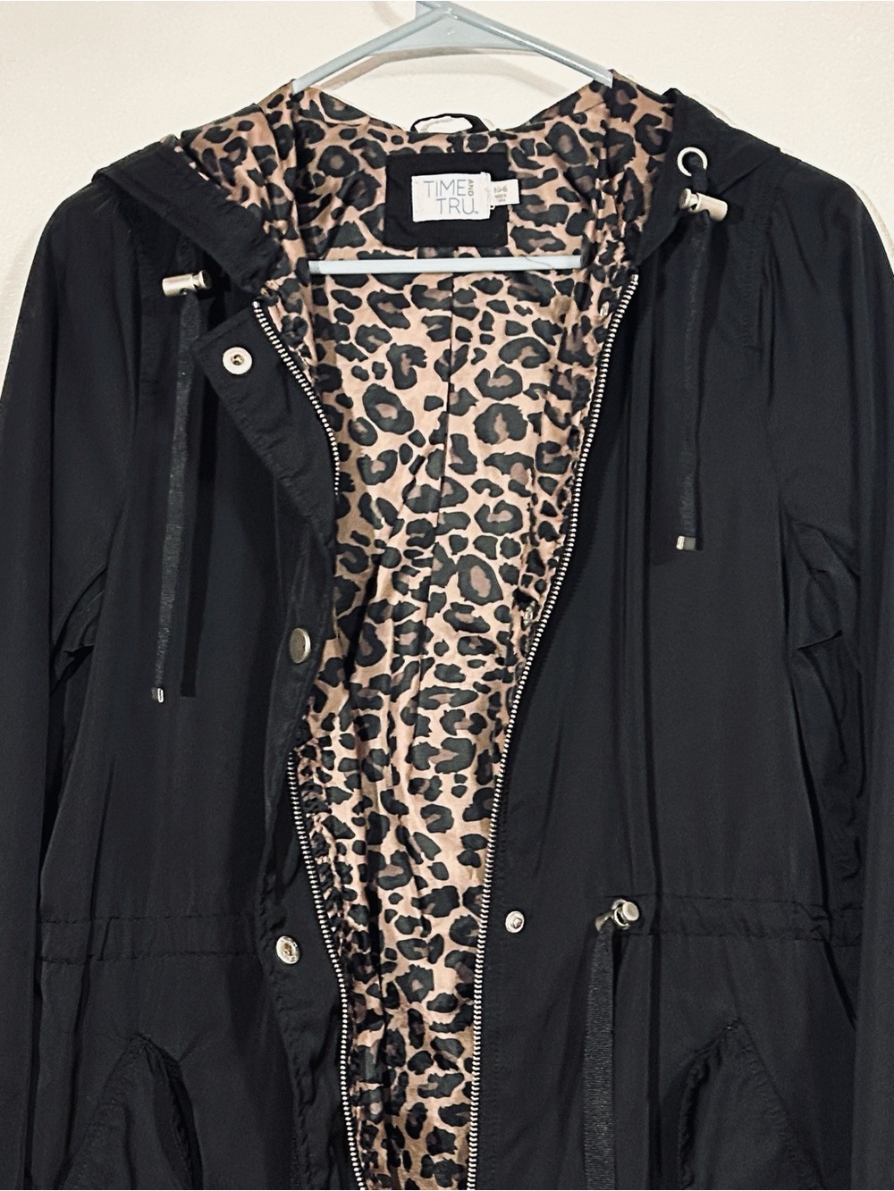 Time and Tru Black Hooded Rain Jacket - Picture 2 of 8